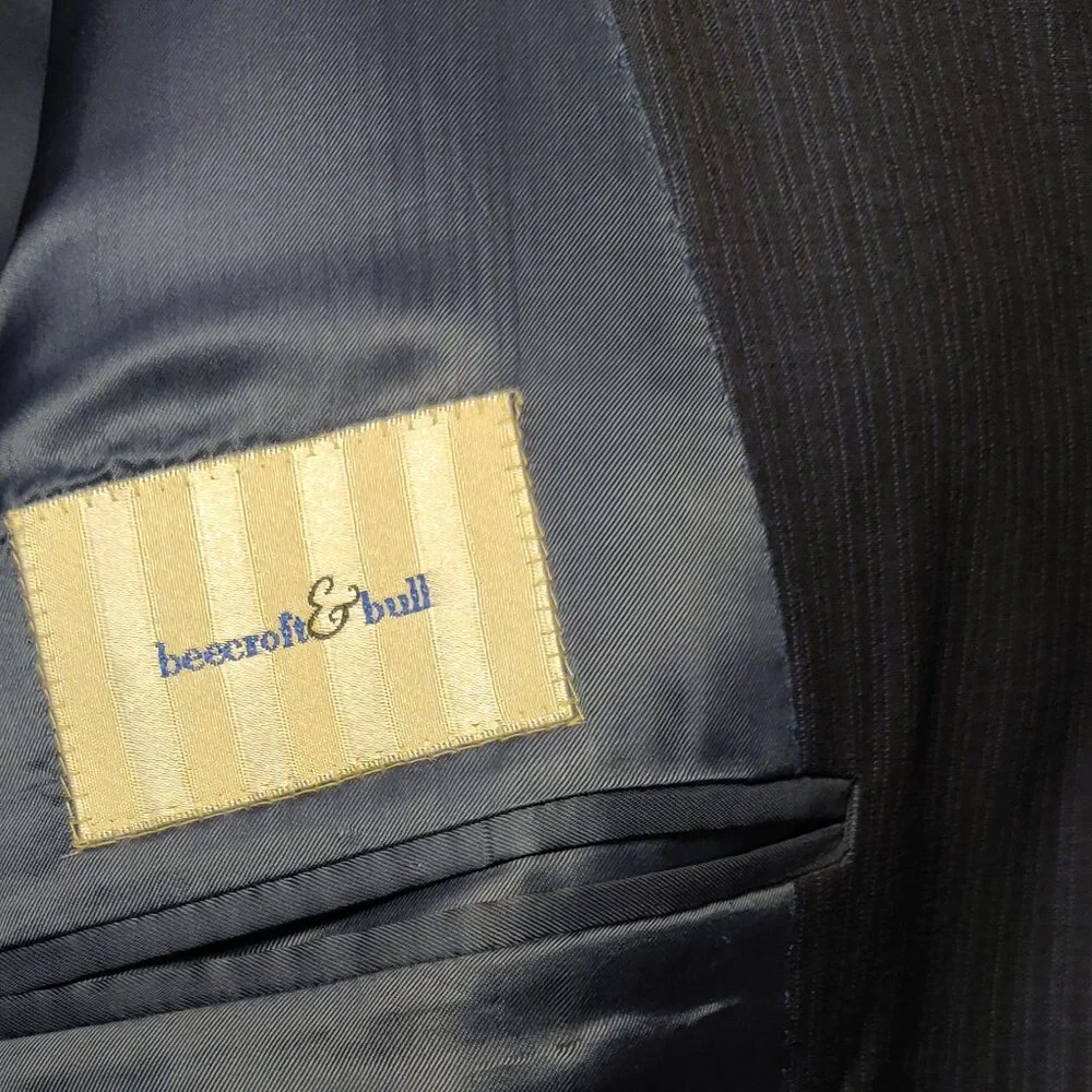 Canali Italian Wool Suit Jacket Blue Pinstripe 3 Button Double Vent 44L